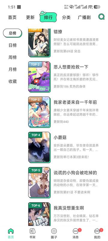 青漫漫画排行榜界面